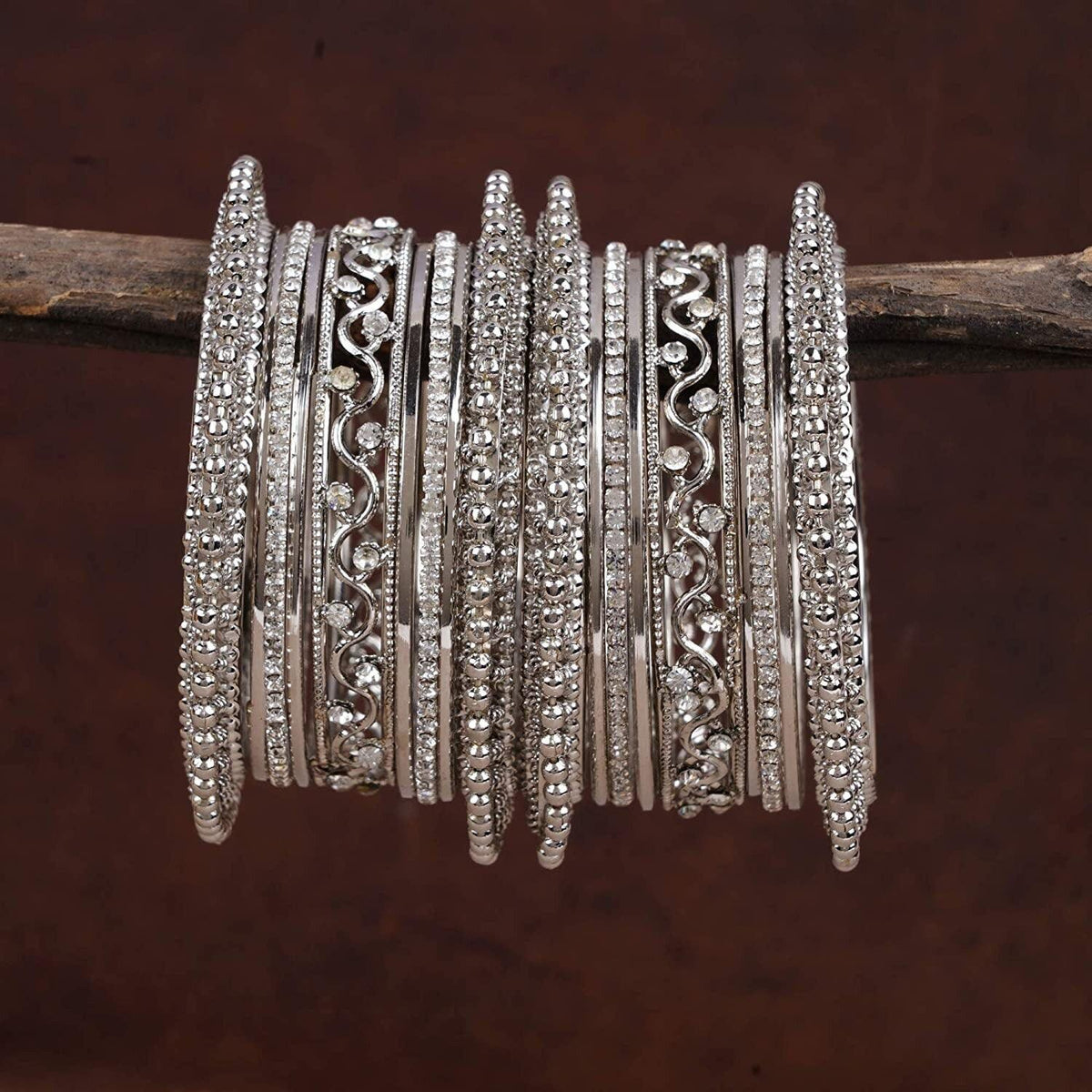 Silver & Golden Traditional Bangles Set, 18 antique silver golden plated bangles, Wedding bangles, Indian Jewelry