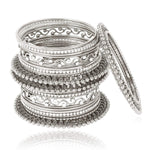 Silver & Golden Traditional Bangles Set, 18 antique silver golden plated bangles, Wedding bangles, Indian Jewelry