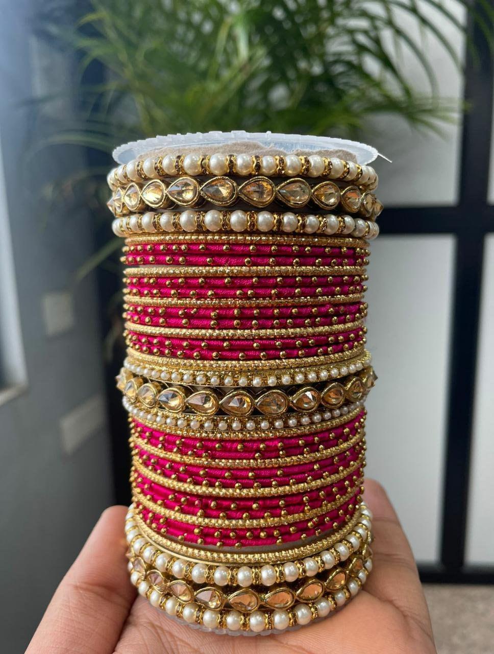 Indian Wedding Bangle Set with Stones & Pearl work, Wedding bangles, Indian Jewelry, Bridal Bangles Wedding Navratri Bollywood Bangles