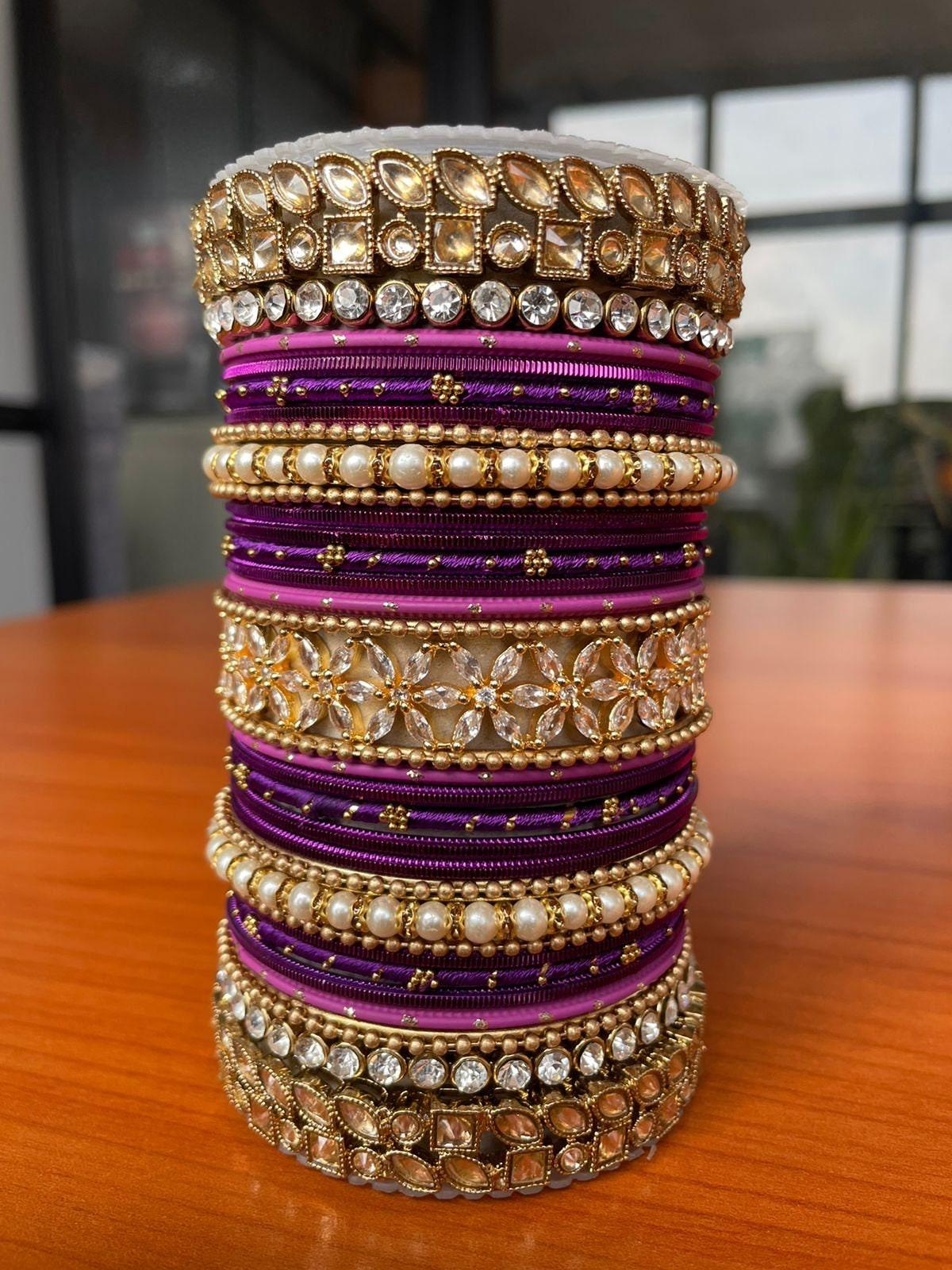 Indian Bridal Bangle Set with Stones & Pearl work, Wedding bangles, Indian Jewelry, Bridal Bangles Wedding Navratri Bollywood Bangles
