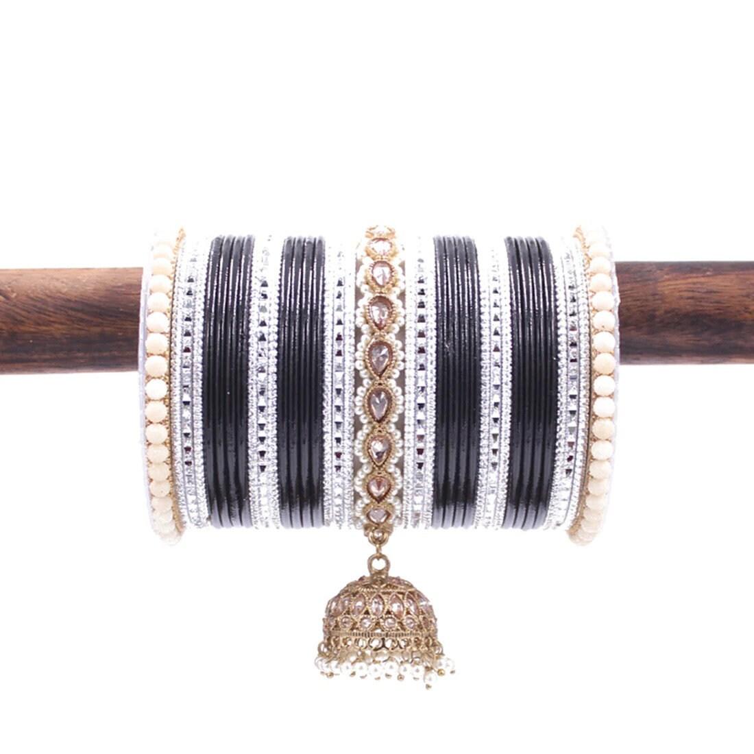 Bollywood Style Polki Kundan Pearl Jhumka Bangles Set Punjabi Pearl bangles Set/Bridal bangles/ wedding jewelry/pakistani set