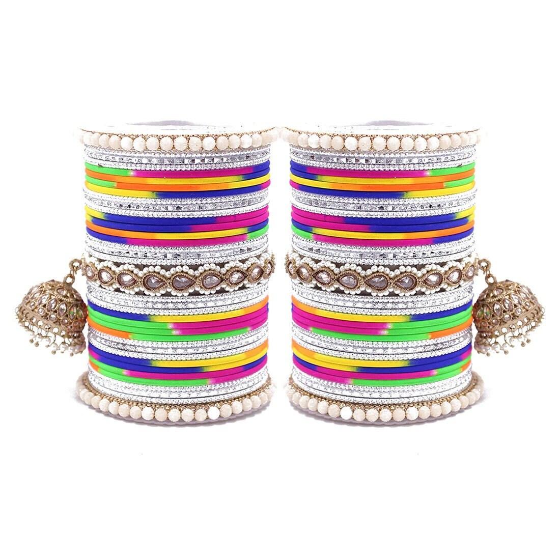 Bollywood Style Polki Kundan Pearl Jhumka Bangles Set Punjabi Pearl bangles Set/Bridal bangles/ wedding jewelry/pakistani set