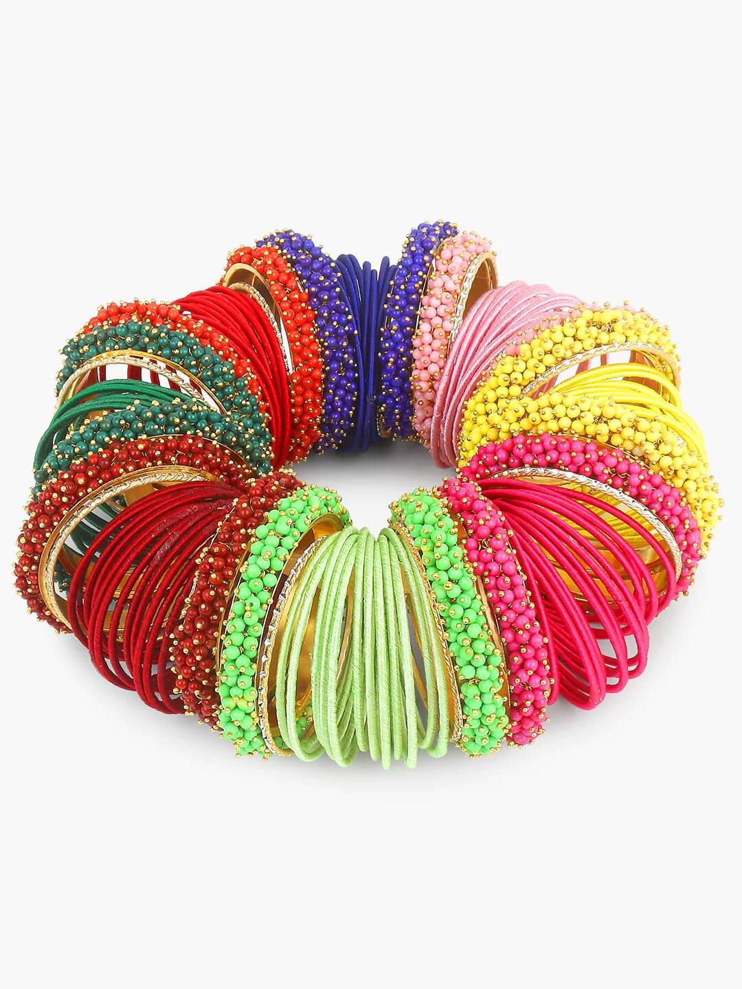 Indian Bangles Set / Bridal Bangles Set / Indian Jewelry / Bridal Bangles / Traditional Bangles / Gajra Kada & Velvet Colorful Bangles Set