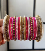 Pink Color and Antique Golden Color Silk Matte Dotted Indian Bridal Wedding Jewelry Traditional Bangle Set