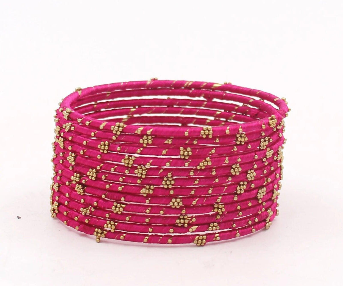 Indian Bangles, 12 Thread Bangles Set Golden Flower, Indian Jewelry, Bridal Bangles for Women, Indian Bangles, Bollywood Jewelry
