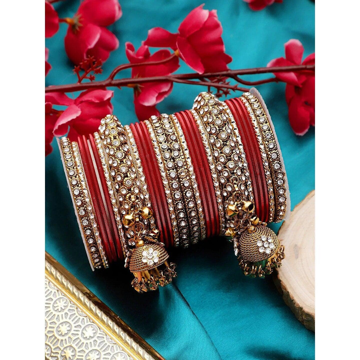 Indian bangle set , Bridal bangles, Traditional wedding jewelry, Brass Metal and Stone Bridal Crystal Bangle Set for Women