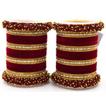 Traditional Velvet Chuda Indian Bangle Set With Pearl Kada For Women & Girls Indian Bollywood Jewelry for Wedding / Festivals / Ceremonial