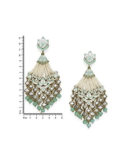 Mint Green clear crystal pair Meenakari Earrings danglers, Pearl Jhumka, Bollywood Earrings, Pakistani Earrings, Punjabi Jewelry/Jhumkas