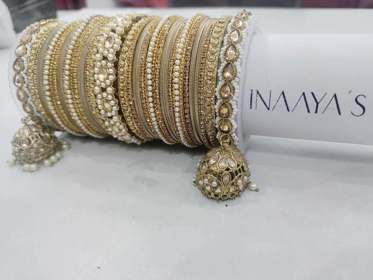 Rich Texture Pearl Indian Bangles Bracelet Set with Jhumki Borders, Indian wedding bangle set, Wedding Jewelry