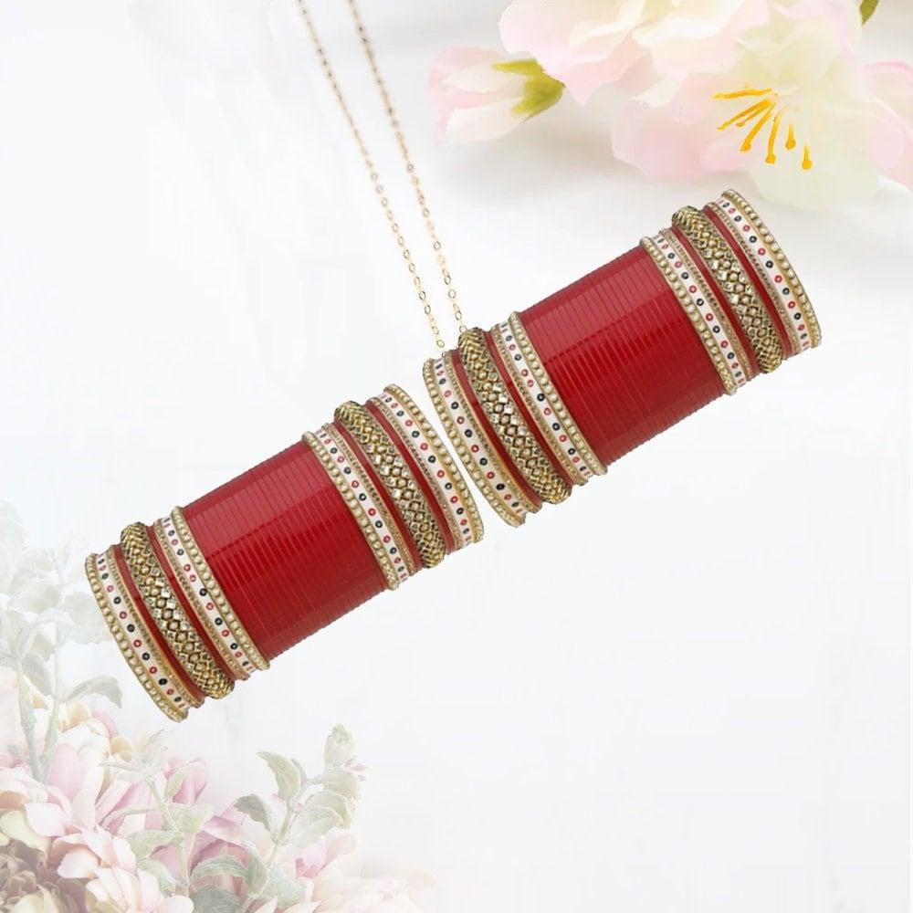 Beautiful Indian Bridal Wedding Wear Chura Set, Traditional With Stone Kada, Punjabi Bridal Plastic Designer Stone Bangles, Chura, Chooda