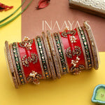 Traditional Rajwadi chuda, Bridal chuda, Rajasthani Dulhan Bridal Stones Bangles Set, Jaipur Rajasthani Indian chura, Red Green Chura Set