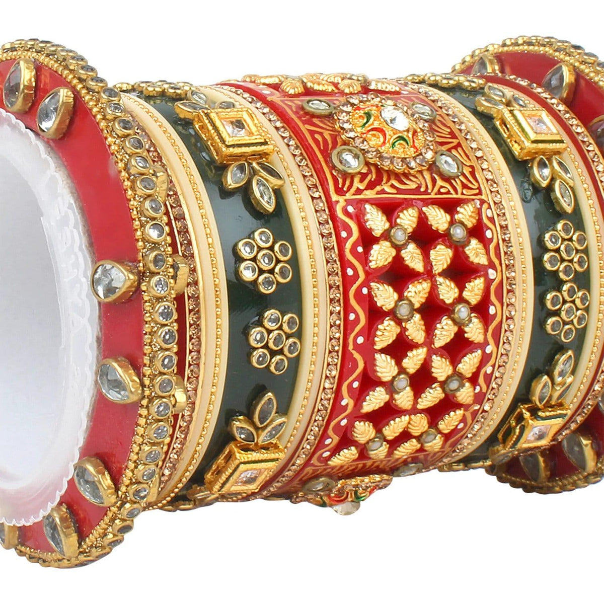 Traditional Rajwadi chuda, Bridal chuda, Dulhan Bridal Art Stones Bangles Set, Jaipur Rajasthani Indian chura, Red Green Chura Set