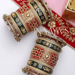 Traditional Rajwadi chuda, Bridal chuda, Dulhan Bridal Art Stones Bangles Set, Jaipur Rajasthani Indian chura, Red Green Chura Set