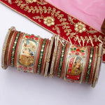 Raja Rani King Queen Rajwadi chuda, Bridal chuda, Dulhan Bridal Art Stones Bangles Set, Jaipur Rajasthani Indian chura, Red Green Chura Set