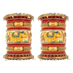 Traditional Ganesha Rajwadi chuda, Bridal chuda, Dulhan Bridal Art Stones Bangles Set, Jaipur Rajasthani Indian chura, Red Green Chura Set