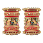 Radha Krishna Rajwadi chuda, Bridal chuda, Dulhan Bridal Art Stones Bangles Set, Jaipur Rajasthani Indian chura, Red Green Chura Set