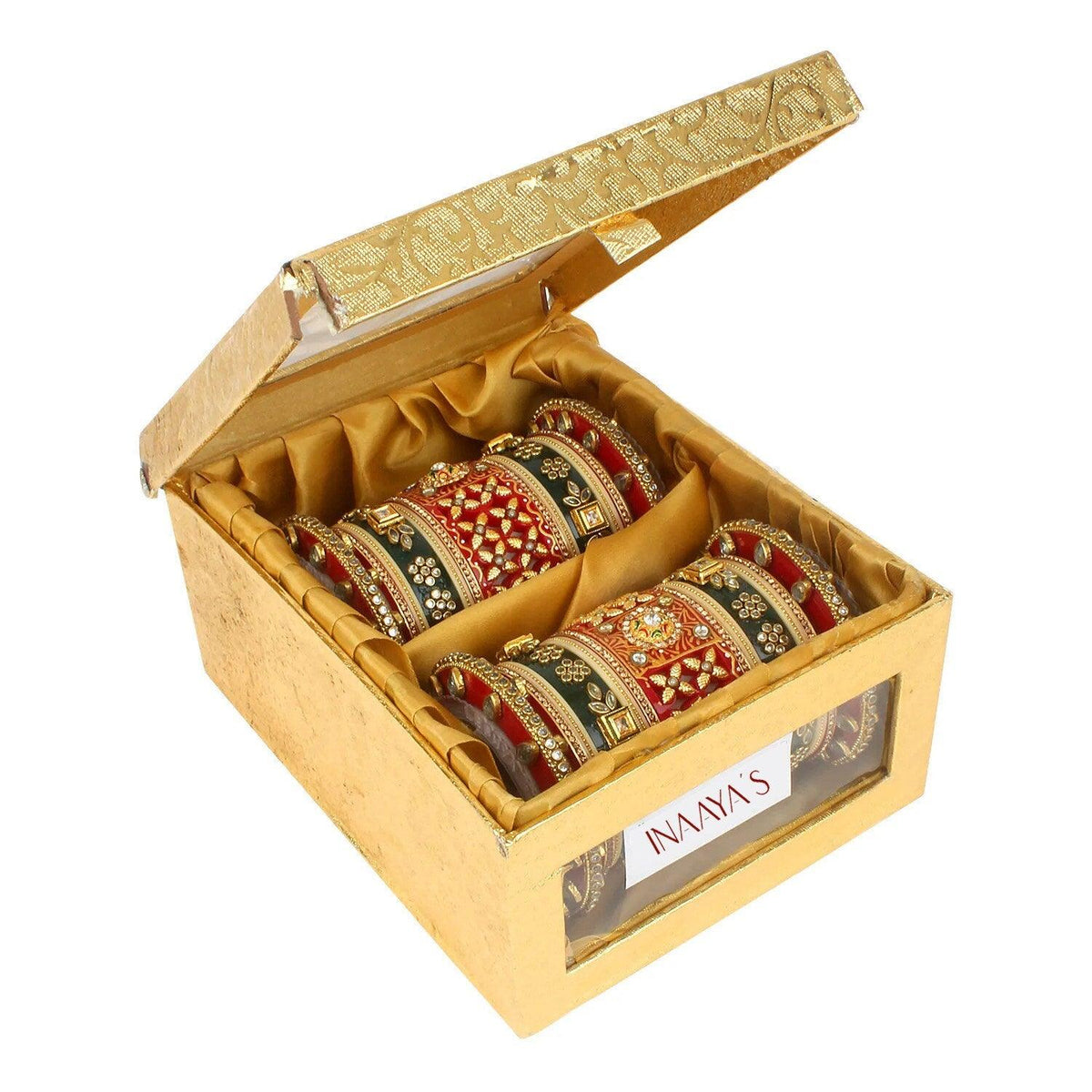 Traditional Rajwadi chuda, Bridal chuda, Dulhan Bridal Art Stones Bangles Set, Jaipur Rajasthani Indian chura, Red Green Chura Set