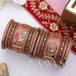 Raja Rani King Queen Rajwadi chuda, Bridal chuda, Dulhan Bridal Art Stones Bangles Set, Jaipur Rajasthani Indian chura, Red Green Chura Set