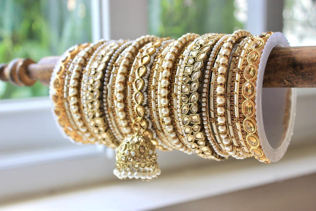 Handmade Indian Bangle with Pearl Stone work Wedding Bangle Set, Traditional Indian jewelry gift, Bridal bangles, Wedding Jewelry