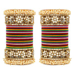 Flower Mirror Bangle Set, Indian bangle set , Velvet bangles, Traditional Wedding Bangles, Brass Metal and Stone Bridal Bangle Set