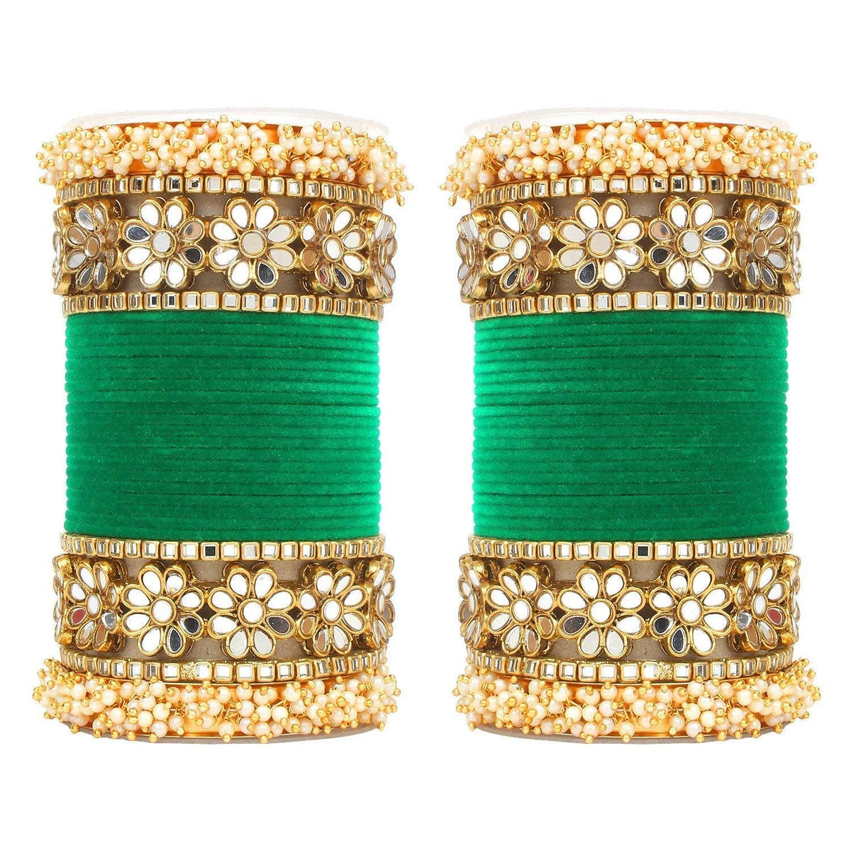 Flower Mirror Bangle Set, Indian bangle set , Velvet bangles, Traditional Wedding Bangles, Brass Metal and Stone Bridal Bangle Set