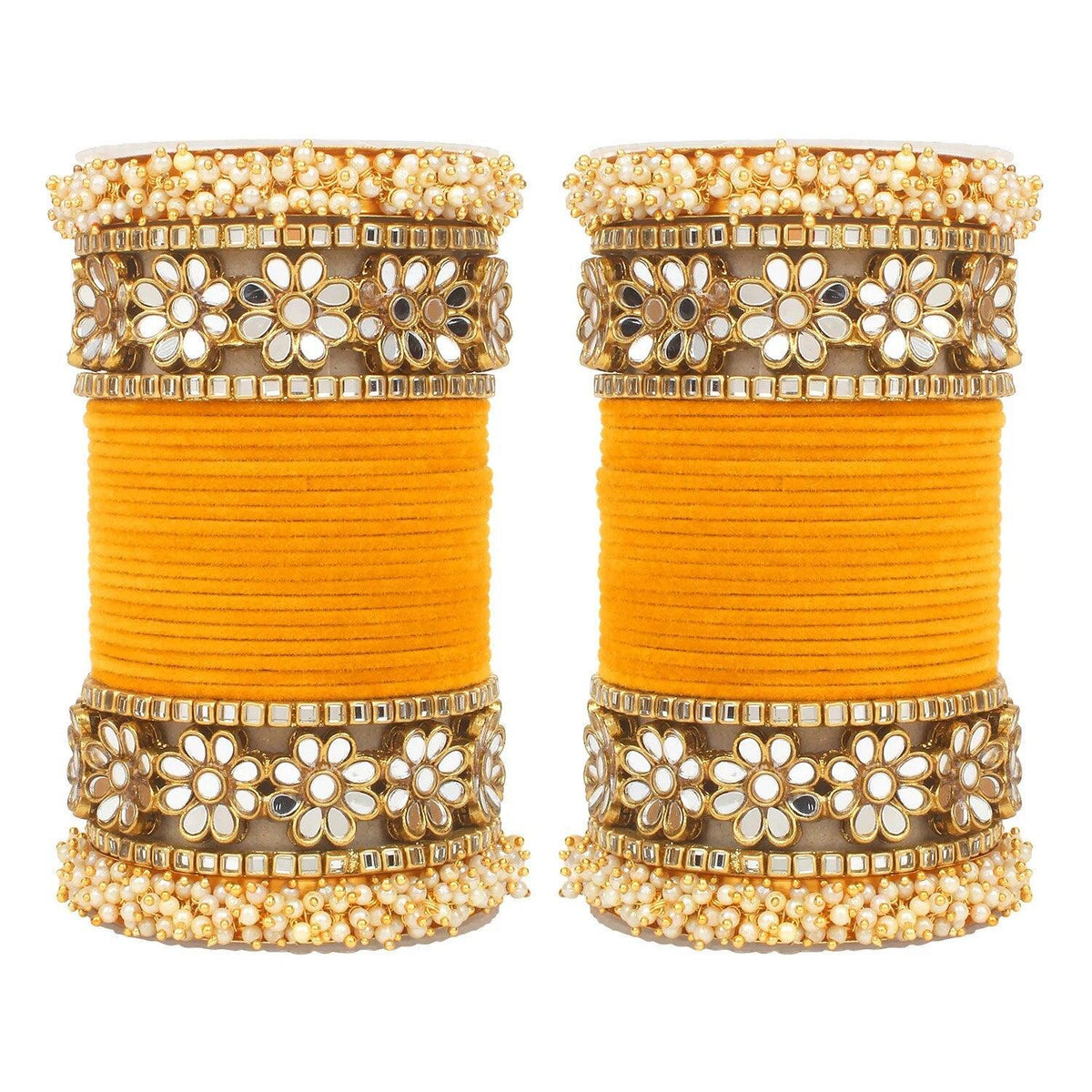 Flower Mirror Bangle Set, Indian bangle set , Velvet bangles, Traditional Wedding Bangles, Brass Metal and Stone Bridal Bangle Set