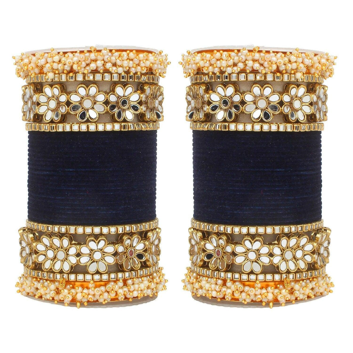 Flower Mirror Bangle Set, Indian bangle set , Velvet bangles, Traditional Wedding Bangles, Brass Metal and Stone Bridal Bangle Set