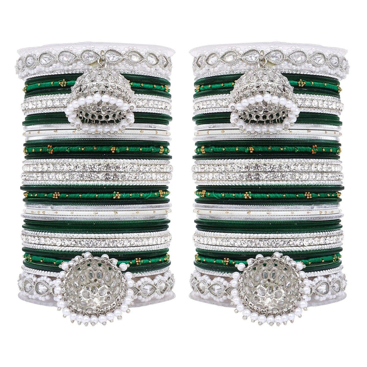 Pastel Bridal Bangle Set with Silver Kundan Jhumki, Indian wedding Tassel Bangles Set Woman Jewelry Bangle Set