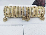 Rich Texture Pearl Stones & Mirror Indian Bangles Bracelet Set with Jhumki Borders, Indian wedding bangle set