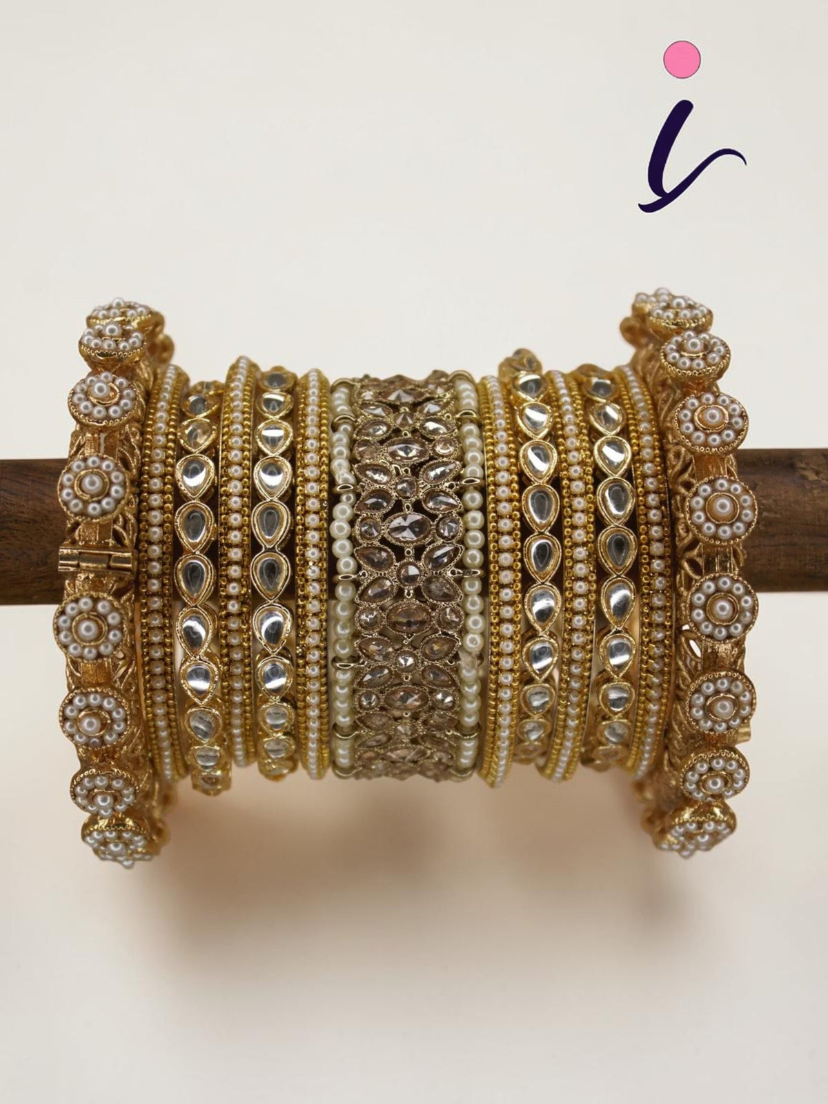 Gold Ranisa Bangle Set with Kundan pearl kada, Bridal bangles, Bridal Choora Set Wedding Eid Karwachauth Navratri Bollywood Choora