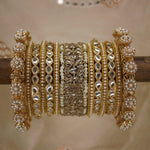 Gold Ranisa Bangle Set with Kundan pearl kada, Bridal bangles, Bridal Choora Set Wedding Eid Karwachauth Navratri Bollywood Choora