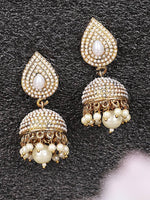 Jhumka earrings, Pearl Off White Brass Tear Drop Shaped Jhumka Earrings, Indian Pakistani ethnic jewelry jewellery danglers