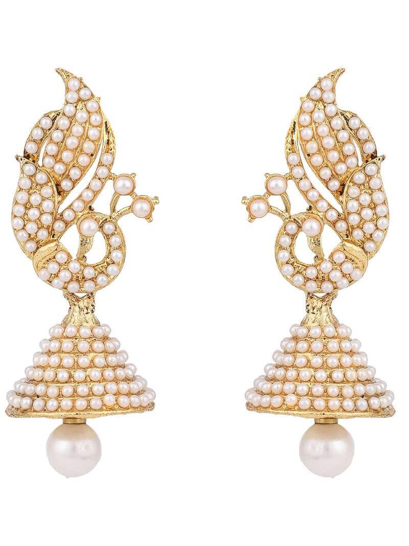 Pearl Jhumka Earrings, Peacock Shape, Pearl drop Earrings, Indian Wedding jewelry, partywear handcrafted designer earrings