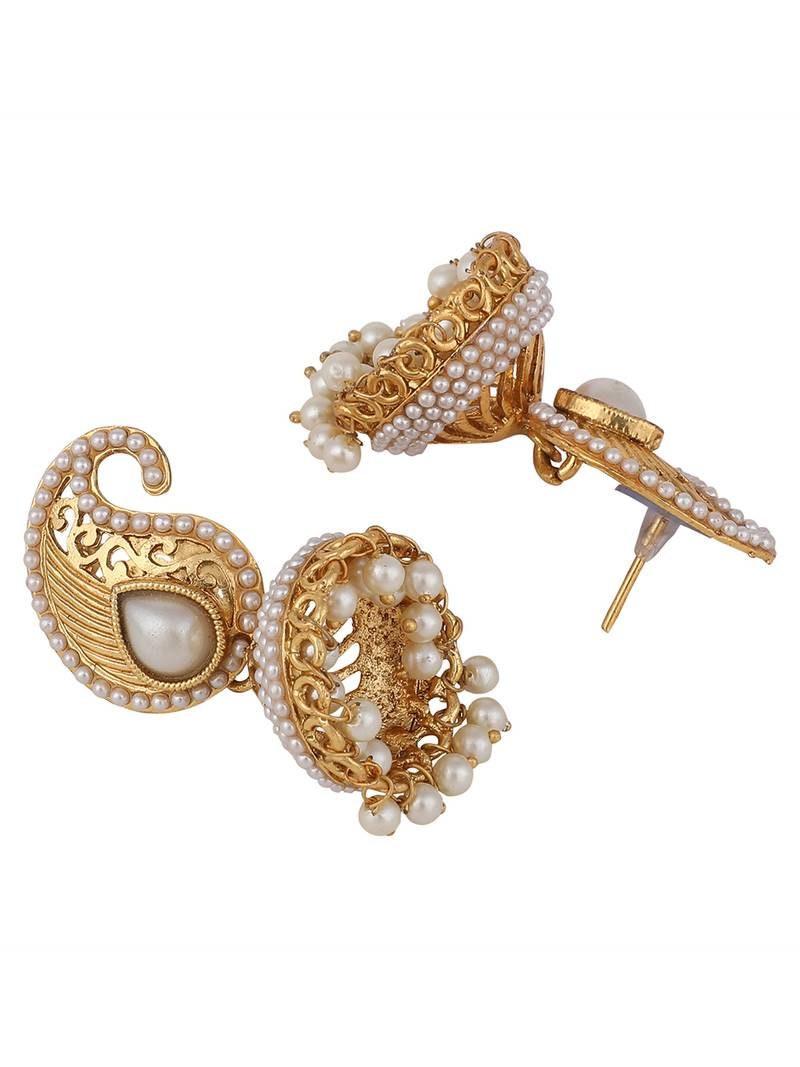 Indian Jhumka Earring, Carry Shaped Pearl Off white Brass Jhumka Earring, Celebrity Jhumkas Indian Earrings With Pearl Women Jewelry