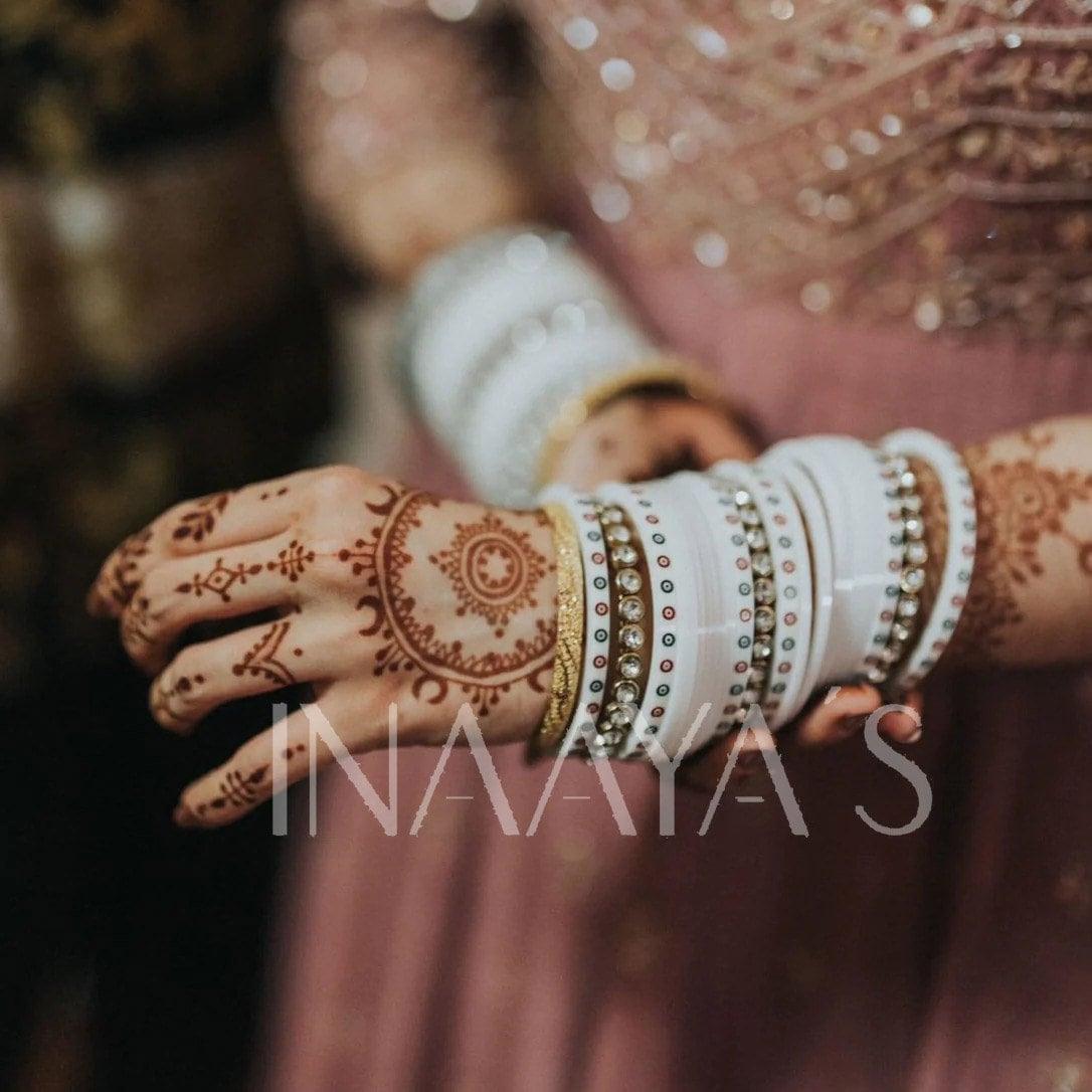 Traditional Indian Wedding Bridal Chura with Stone Kada in White Finish, Indian Wedding Chooda, Bridal Bangle Set, Bridal Choora Bangles