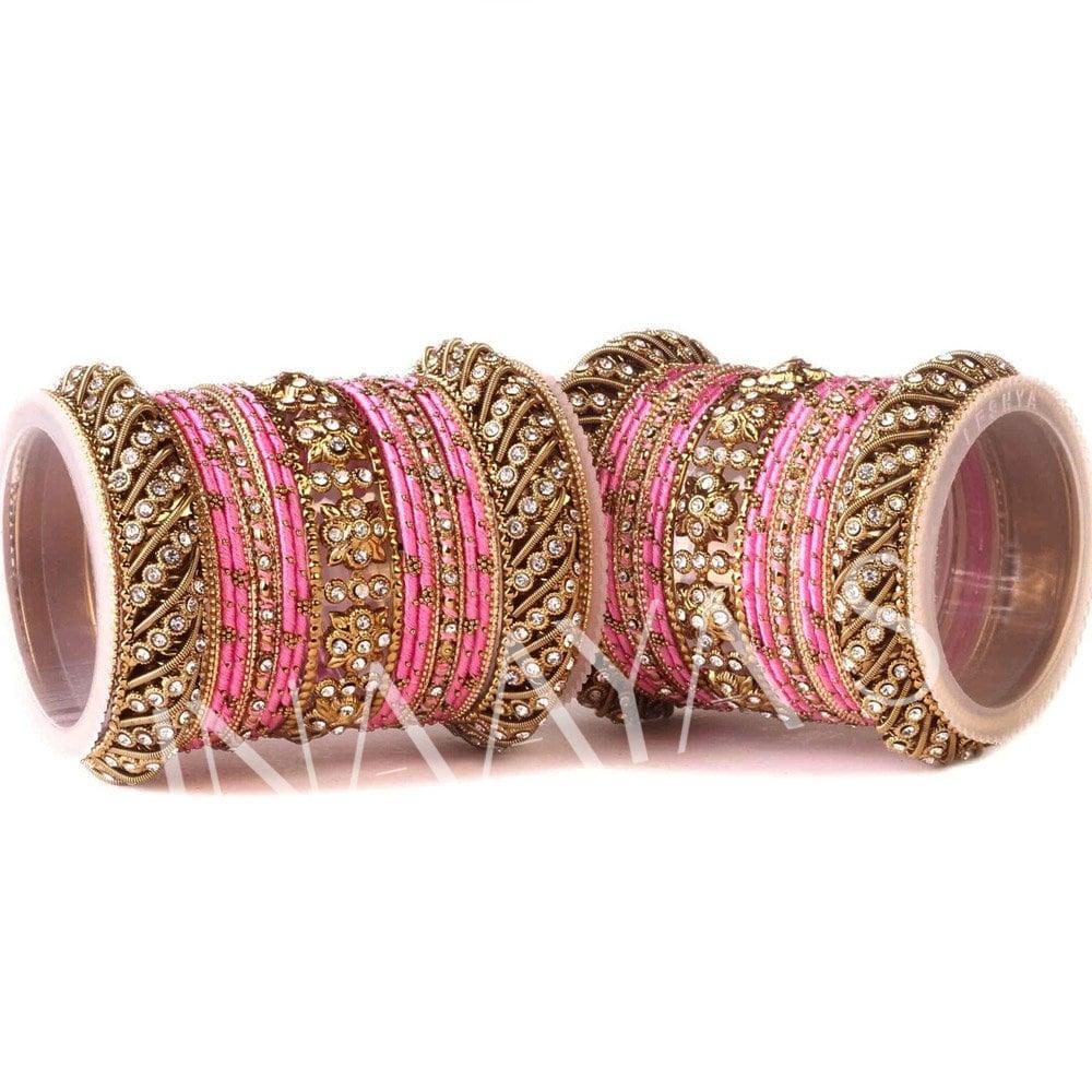 Handmade Indian Bangle Set, Silk Thread Stone Bangle Set 42 Psc, Bridal Bangles, Traditional Bangle Set for Women, Indian Wedding Bangles