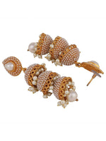 Gold Plated White Pearl 3 Floor Brass Jhumka Earrings, Pearl Jhumki Earrings, Jhumkas with pearls, Chandbali Jhumkas