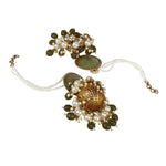 Kundan Jhumki earrings hanging beads earring, Maharani Kundan Meenakari Jhumki with moti hanging and hair chain