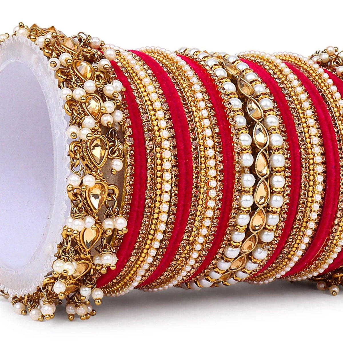 Velvet Bridal Bangles Set With Kundan Pearl Bangles, Indian Pakistani Bridal Bangles With Kundan Velvet Bridal Bangles Lightweight Jewelry