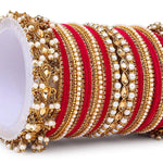Velvet Bridal Bangles Set With Kundan Pearl Bangles, Indian Pakistani Bridal Bangles With Kundan Velvet Bridal Bangles Lightweight Jewelry