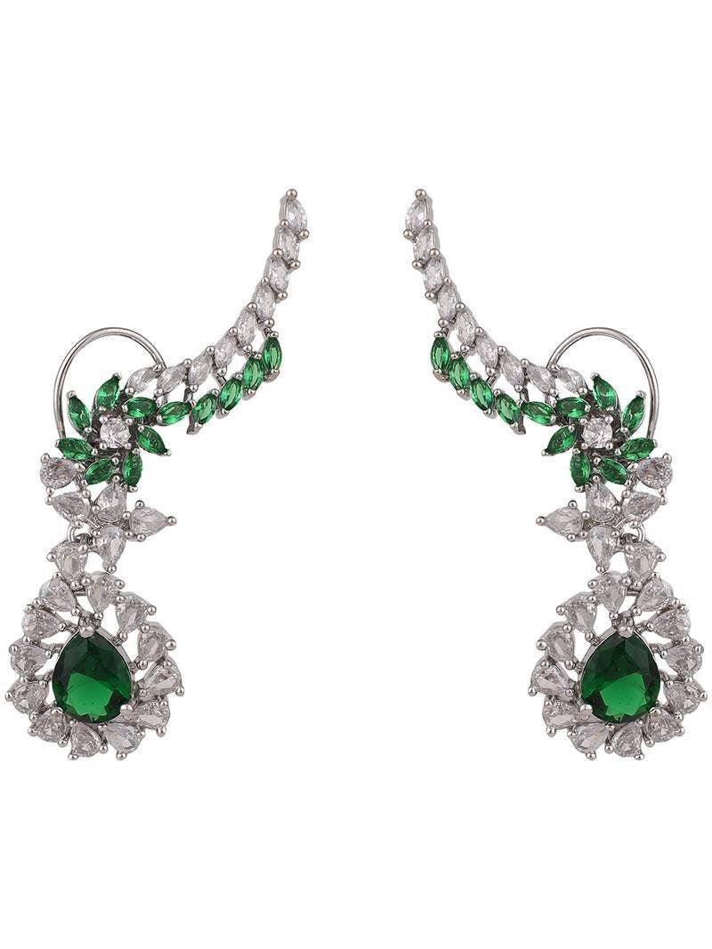Emerald Green American Diamond CZ Earrings, Statement Earrings, CZ Earrings, Indian jewelry, Sabyasachi Earrings, Indian Bollywood