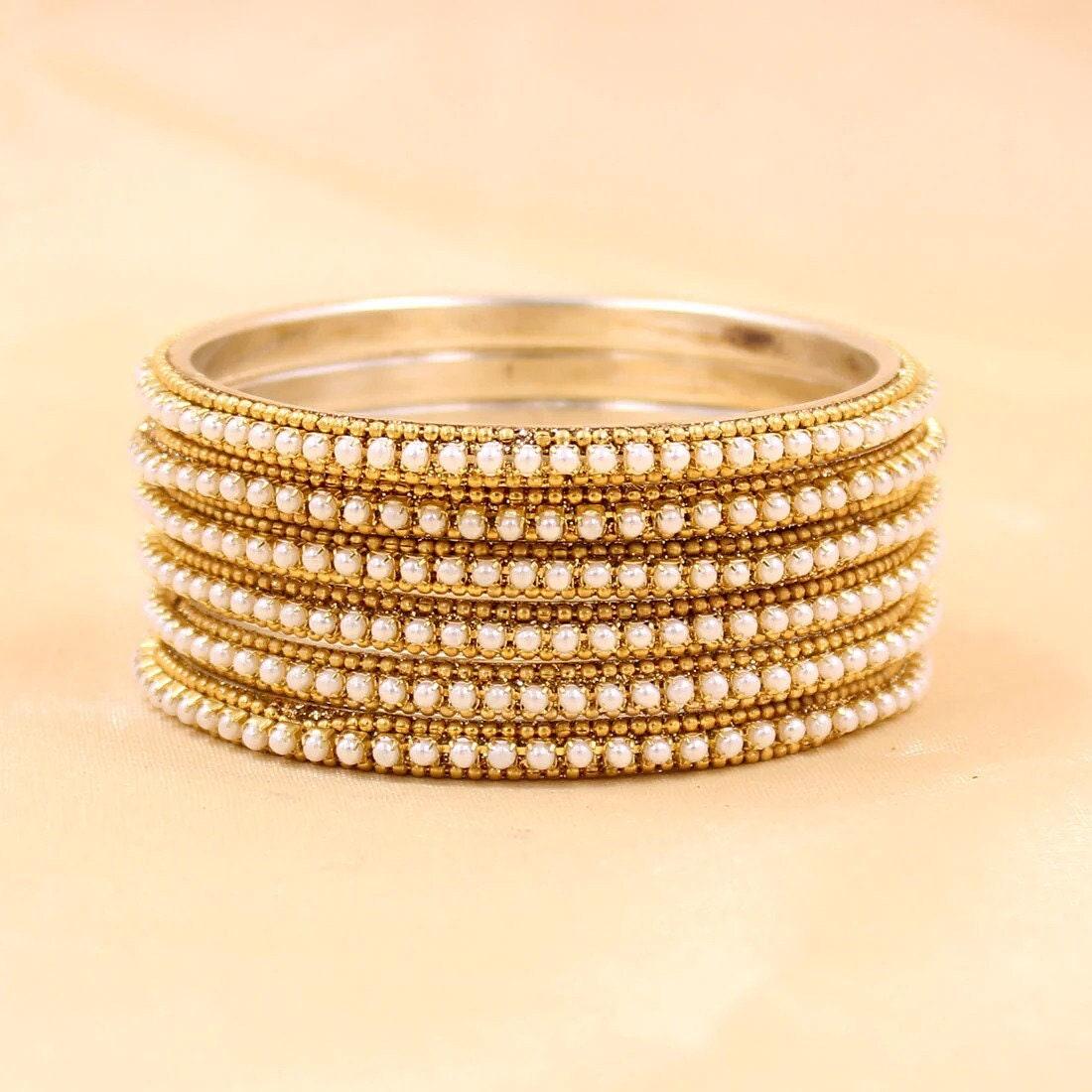 6 Bangles, Gold plated pearl bangles, Indian bangles, wedding jewelry bridal bangles, bridesmaid jewelry, festive bangles, gift for women