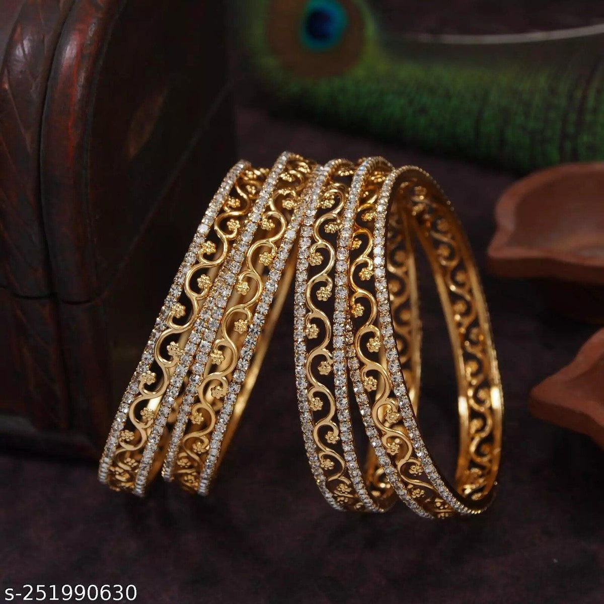 Stunning gold polished American diamond bangles set, Set of 4 gold bangles, daily wear bangles, Indian bangle bracelet, Indian wear kada