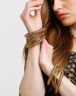 Indian bangle set , Bridal bangles, 16 Golden Metal Bangle Set, Brass Metal and Stone Bridal Bangle Set for Women