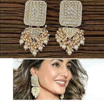 Kundan pearl earring set, gold plated fashion earring, kundan earrings, pearl cluster earrings, bridal earrings, kundan studs