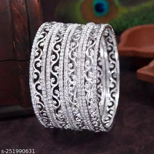 Stunning gold polished American diamond bangles set, Set of 4 gold bangles, daily wear bangles, Indian bangle bracelet, Indian wear kada