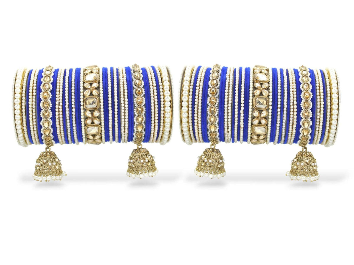 Blue & White Ethnic Alloy Pearl Bangles Set, Bridal | Wedding Bangles| Colorful | Beautiful | Fashion Bangles | Special Occasions | Eid