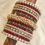 Indian Pearl bangles set with stone work kada, Indian bangles, Wedding jewelry, festive colorful bangles size 2.4/6/8/10 set for 2