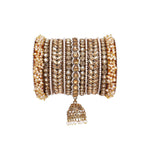 Antique Golden Stone pearl Indian Asian bangles with jhumki, Wedding bangles, Indian jewelry, Bridal bangles, jhumki bangle bracelet