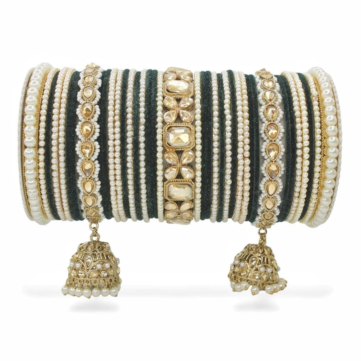 Indian Bangles in Different Colors Pearl Bangles Set with Jhumki Borders, Indian wedding Tassel Bangles Set Woman Jewelry Set